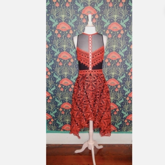 Jonathan Simkhai Red Black Lace High Low Party Cocktail Dress Nwt 6 - Picture 2 of 8